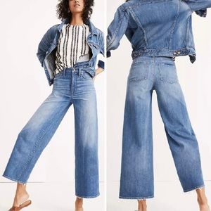 Madewell Wide-Leg Crop Frayed Hem Distressed Medium Wash High Waist Jeans 26